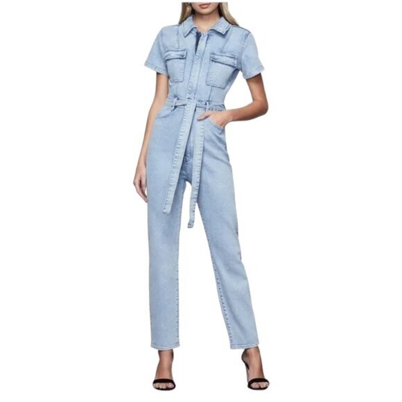 NEW Good American Fit for Success Jumpsuit Belted Sz 3 / L Denim Blue - Picture 1 of 10